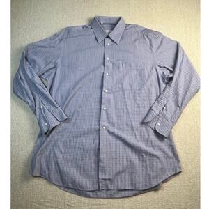 Ermenegildo Zegna Men’s Size 43/17 Blue Windowpane Check Long Sleeve Dress Shirt